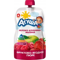 Детское фруктово-ягодное пюре Агуша Яблоко-клубника-малина, с 6 месяцев, 90г