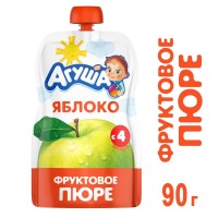 Детское фруктовое пюре Агуша Яблоко в мягкой упаковке, с 4 месяцев, 90г