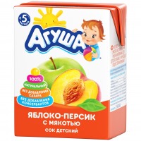 Сок для детского питания Агуша Яблоко-Персик с мякотью 0,2 л, с 5 месяцев