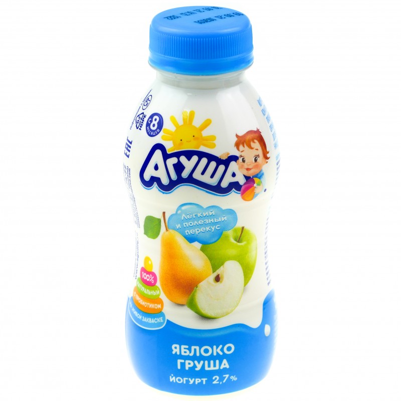 Йогурт питьевой Агуша 2.7% яблоко-груша 180г с 8 месяцев, Продукты питания, Детское питание, ТМ Агуша - купить с доставкой