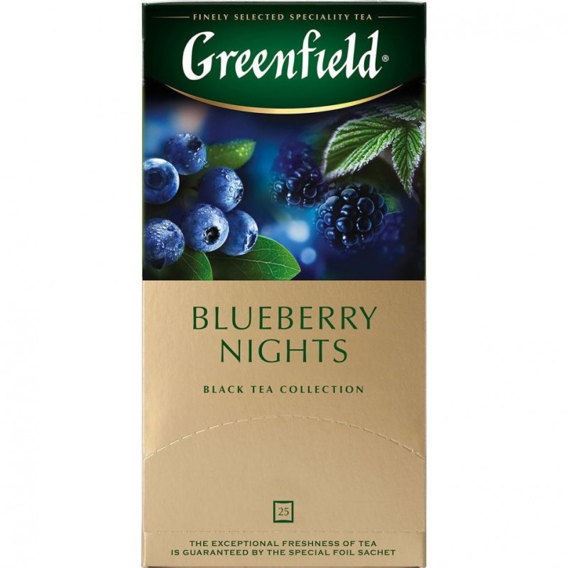 Чай в пакетиках черный Greenfield Blueberry Nights, 25 пакетиков, Продукты питания, Чай, Кофе, Greenfield - купить с доставкой