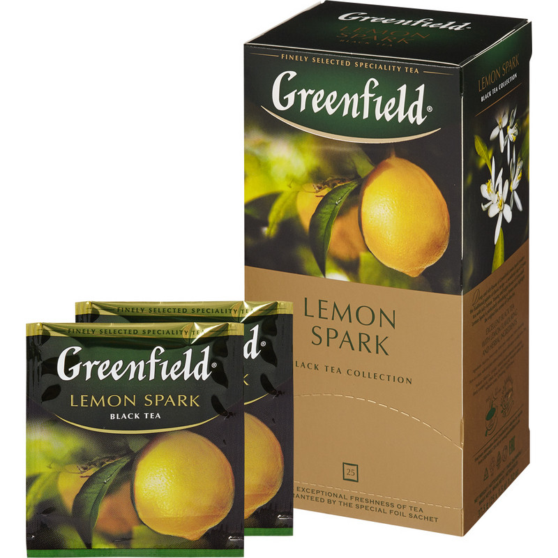 Чай в пакетиках черный Greenfield Lemon Spark с лимоном, 25 пакетиков, Продукты питания, Чай, Кофе, Greenfield - купить с доставкой