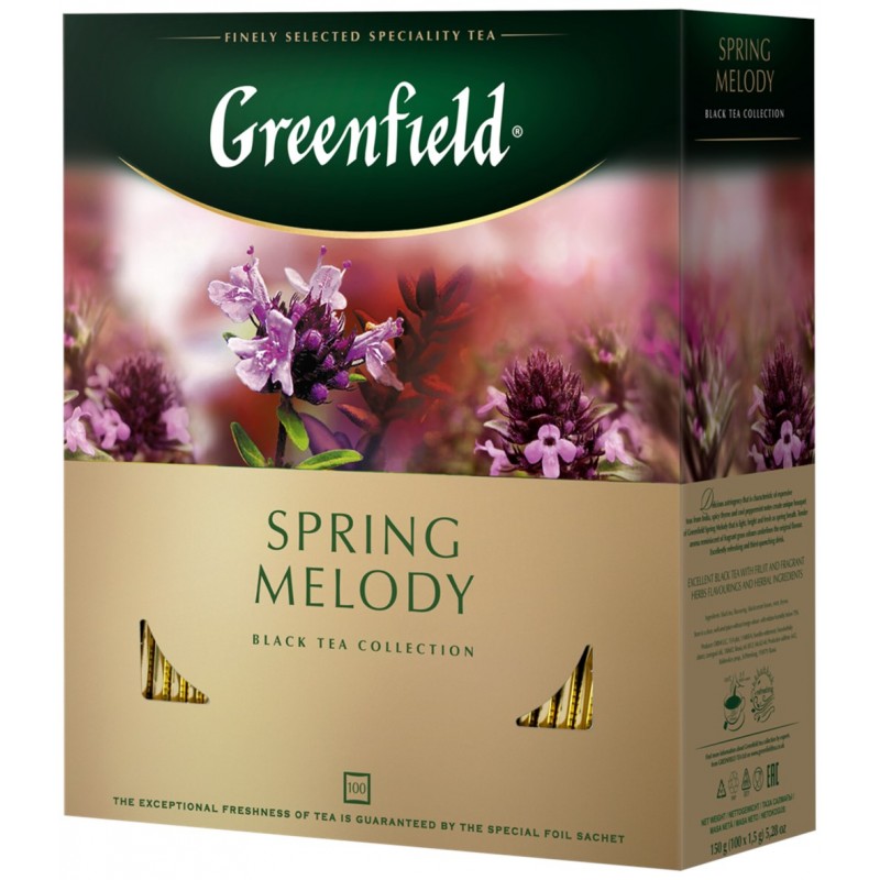 Чай в пакетиках черный Greenfield Spring Melody, 100 пакетиков, Продукты питания, Чай, Кофе, Greenfield - купить с доставкой
