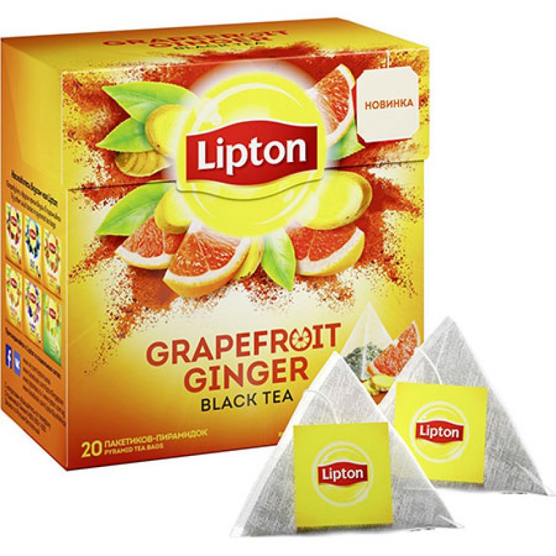 Чай Липтон черный (Грейпфрут,имбирь) 20пак 1,7г купить продукты с доставкой  - интернет-магазин Добродуша