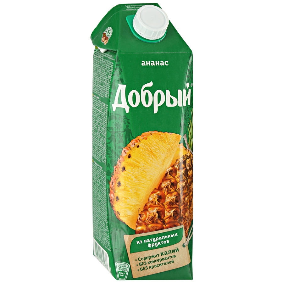 Нектар Добрый Ананас 1л, 12 шт. в уп. - купить с доставкой у Добродуши