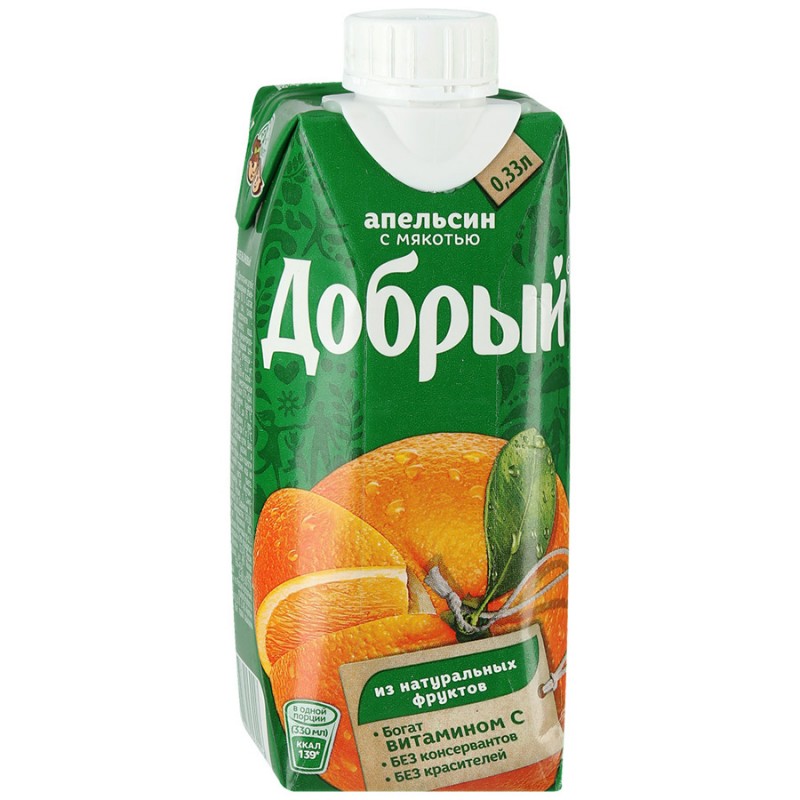 Нектар Добрый Апельсин с мякотью 0,33 л, 24 шт. в уп. купить продукты с доставкой  - интернет-магазин Добродуша