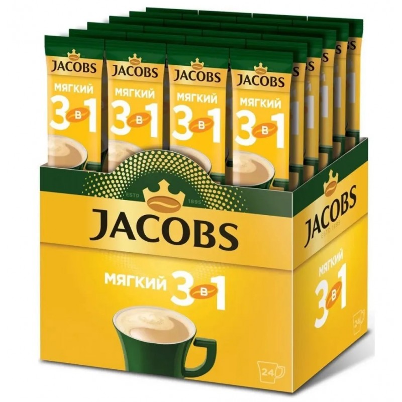 Jacobs напиток кофейный 3 в 1, 13,5 г мягкий, 24 шт. в уп.,  ,  - купить с доставкой