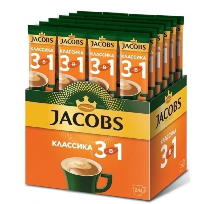 Jacobs напиток кофейный 3 в 1, 13,5 гр, классический, 24 шт.в уп.,  ,  - купить с доставкой