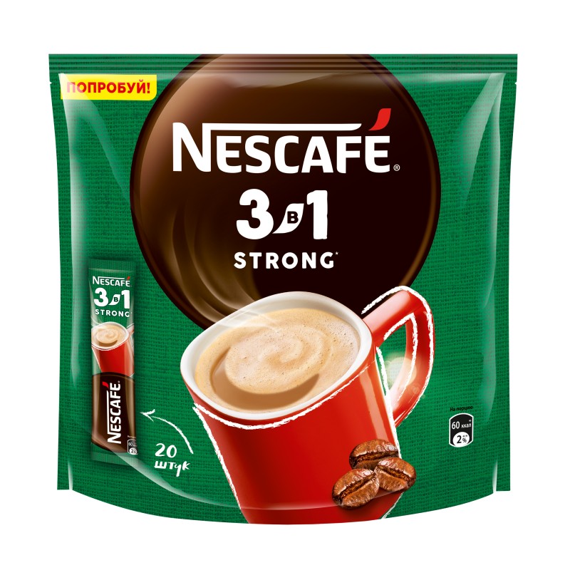 Кофейный напиток НЕСКАФЕ 3 в 1 Крепкий, 20 шт по 14,5 гр,  ,  - купить с доставкой
