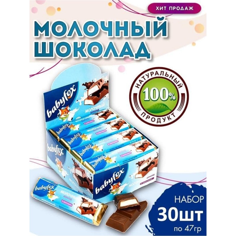 Шоколад молочный Babyfox 47гр, 30 шт в уп. купить продукты с доставкой  - интернет-магазин Добродуша