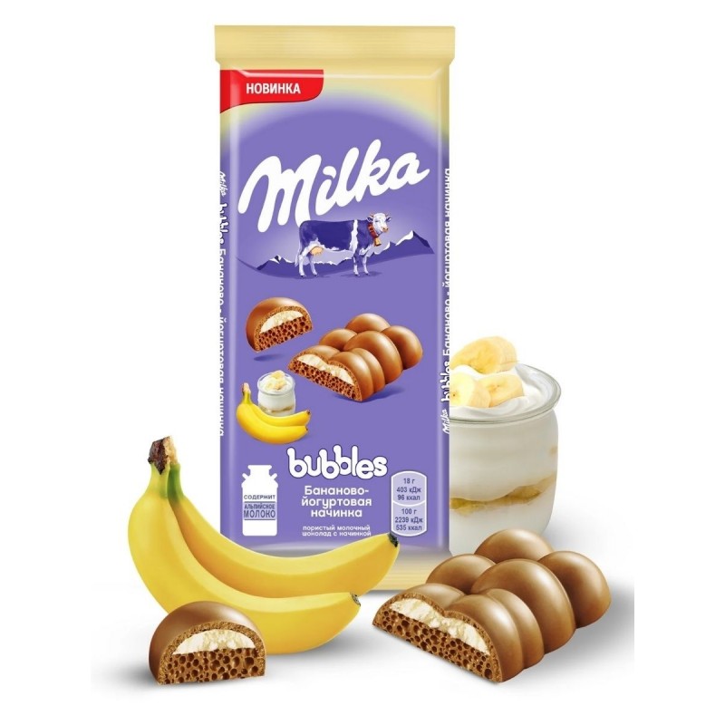 Шоколад пористый МИЛКА БАБЛС молочный банан 92гр, 16 шт в уп. купить продукты с доставкой  - интернет-магазин Добродуша