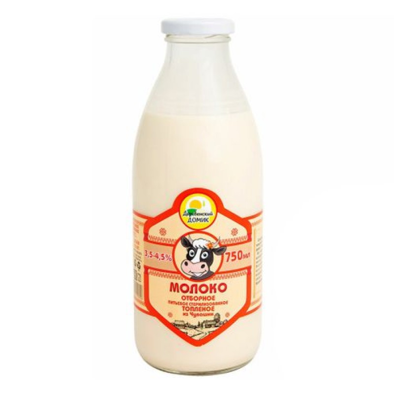 Деревенский Домик молоко 0,75 литра 3,5-4,5% топленое стекло, 6 шт. в упак. - Молочные продукты  Молоко   купить с доставкой