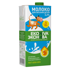 Молоко ультрапастеризованное ЭкоНива, для питания детей с 3-х лет, 3,2%, 1л, 12 шт. в уп.