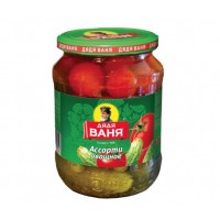 Ассорти Дядя Ваня овощное огурцы+томаты маринованное, 680гр, стекло