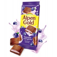 Альпен Гольд шоколад молочный йогурт с черникой 85 г, 21 шт. в уп.