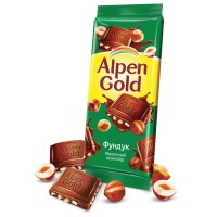 Шоколад Alpen Gold молочный с дроблёным фундуком, 85 г, 21 шт. в уп.